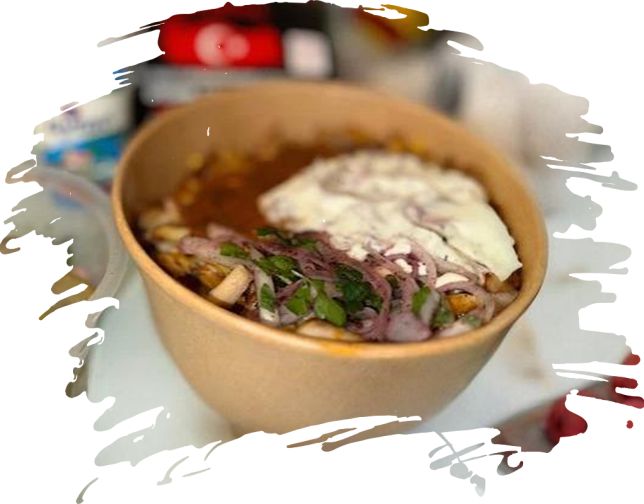 Turkish Kebab House doner in a bowl with yoghurt, onions, and pickles in Glasgow.